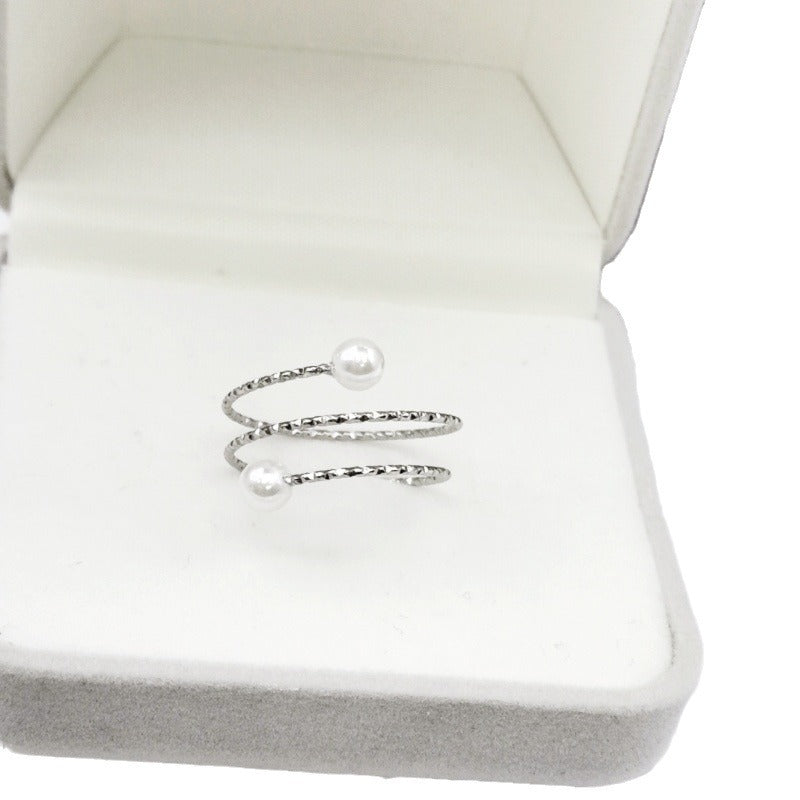 Titanium Steel Embossed Elastic Shank Pearl Rings