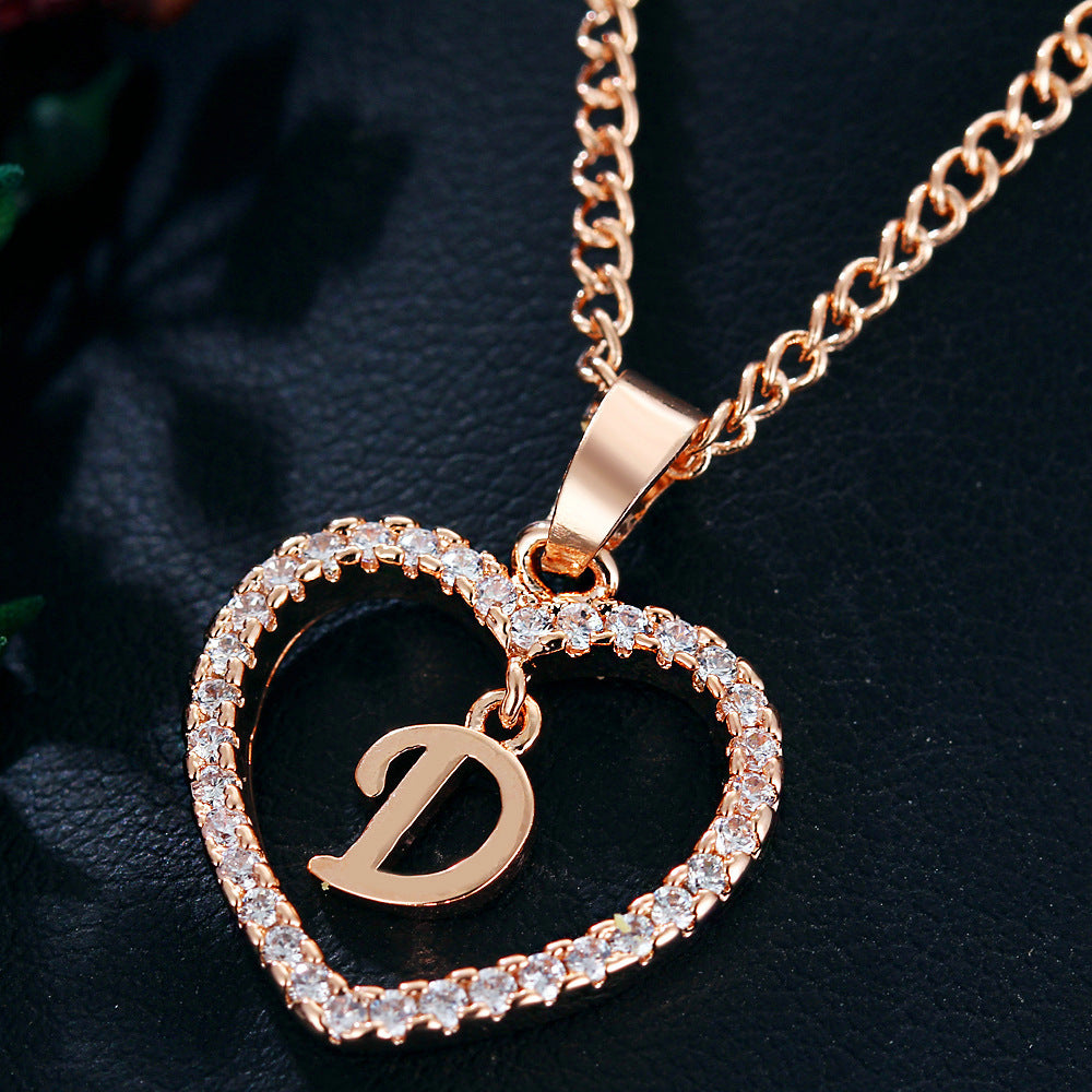 Letter Heart-shaped Zircon Jewelry Clavicle Chain Necklaces
