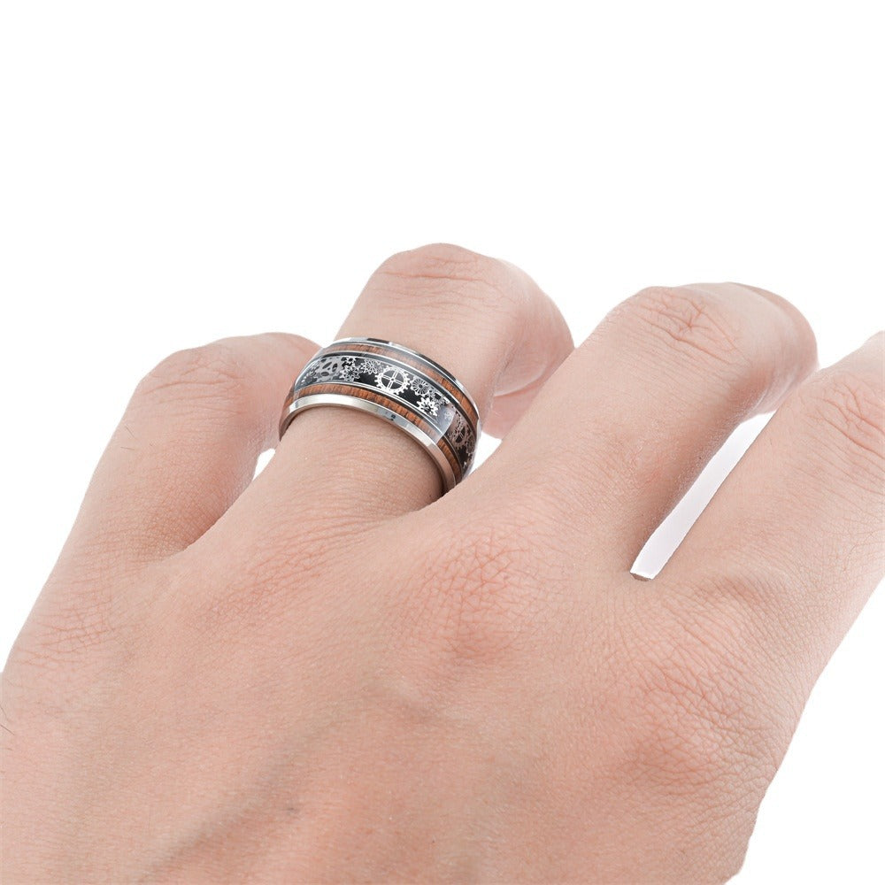 Fashion Personality Three-line Wood Grain Gear Rings