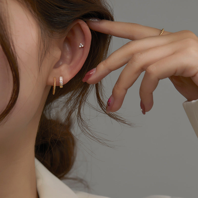 Women's Small Ear Sterling Sier Twist Temperament Clip Earrings