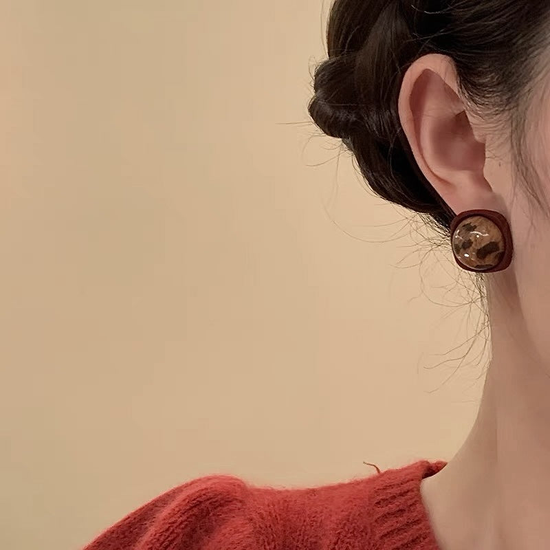 Geometric Leopard Print Niche Design Refined Earrings