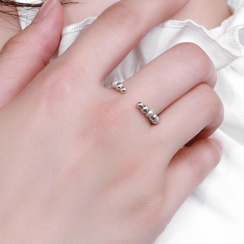 Sterling Sier Adjustable Pressure Frosted Beads Rings