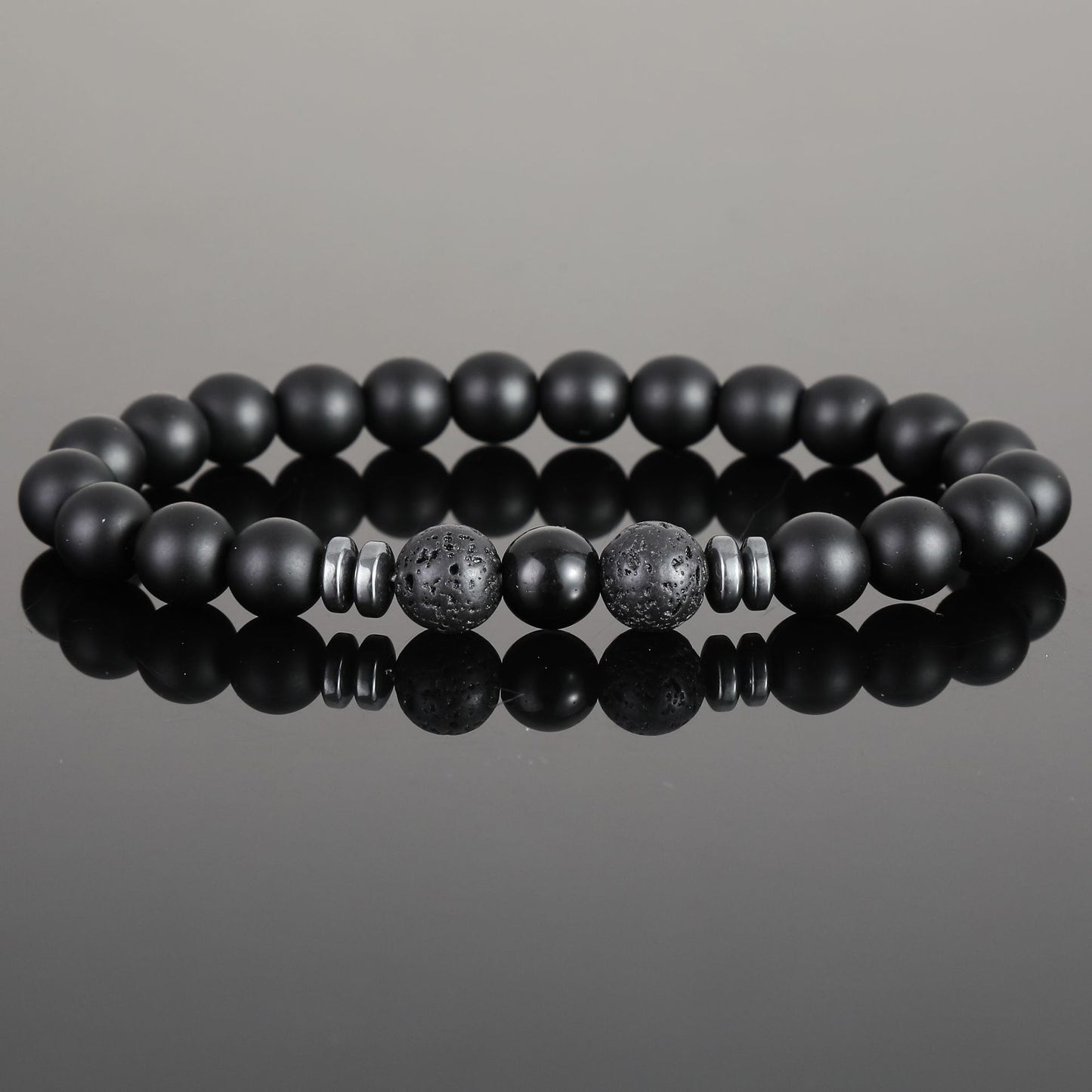 Women's & Men's Black Bead Stone Hematite Spacer Volcanic Bracelets