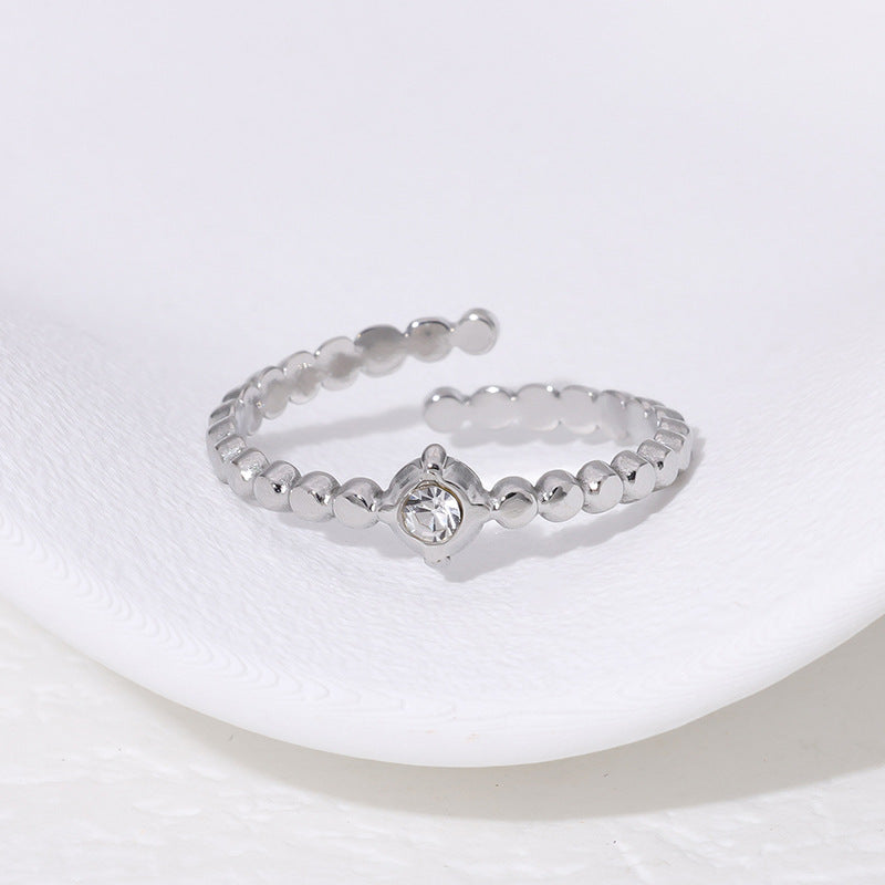 Women's Fashionable Titanium Steel Open Adjustable Rhinestone Gold-plated Rings