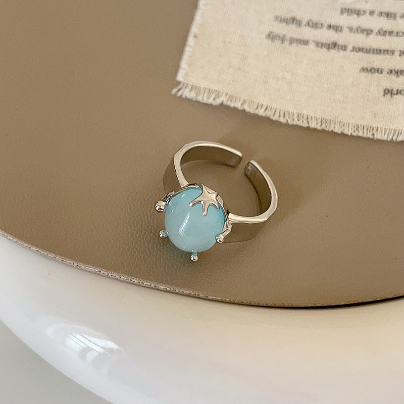 Metal Starfish Cat Eye Open Female Rings
