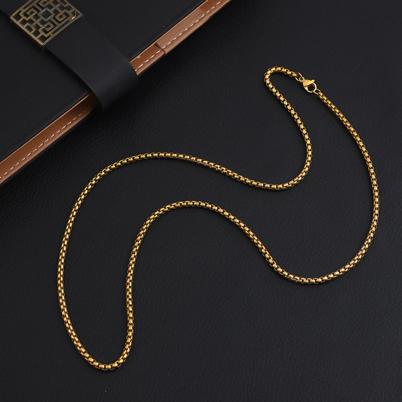 Women's & Men's Trendy Unique Titanium Steel Square Pearl Hip Hop Necklaces