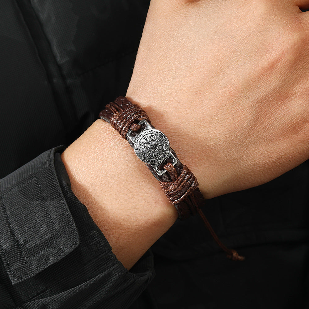 Men's Retro Hand-woven Leather Simple Pull Adjustable Bracelets