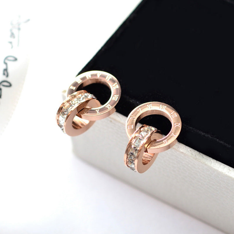 Plated Fashion Roman Circle Zircon Color Earrings