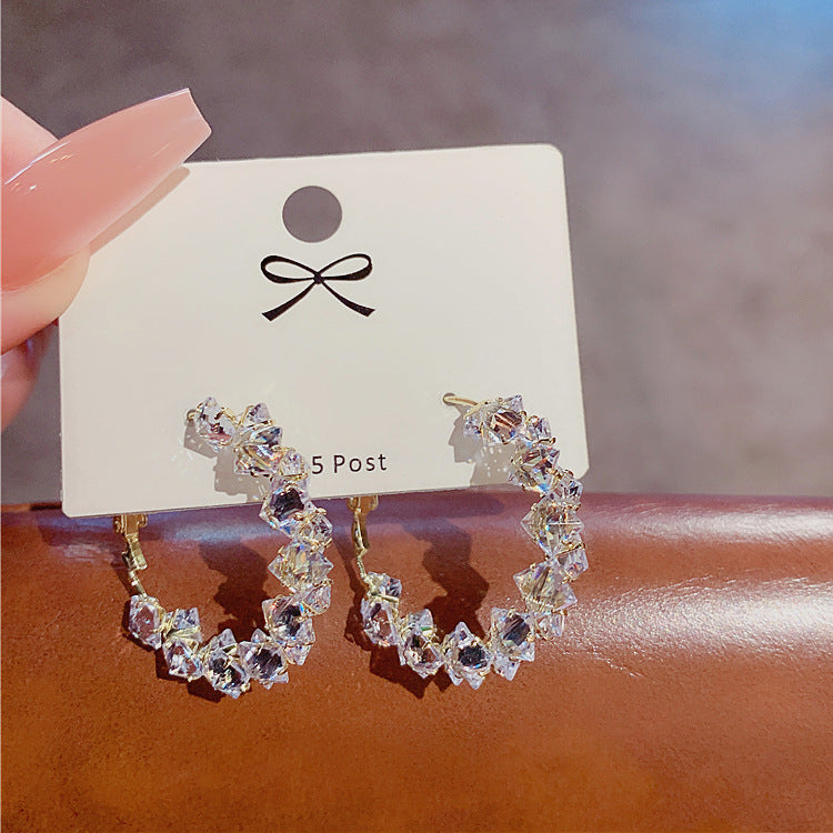 Light Luxury Refined Zircon Ear Design Advanced Sense Round Earrings