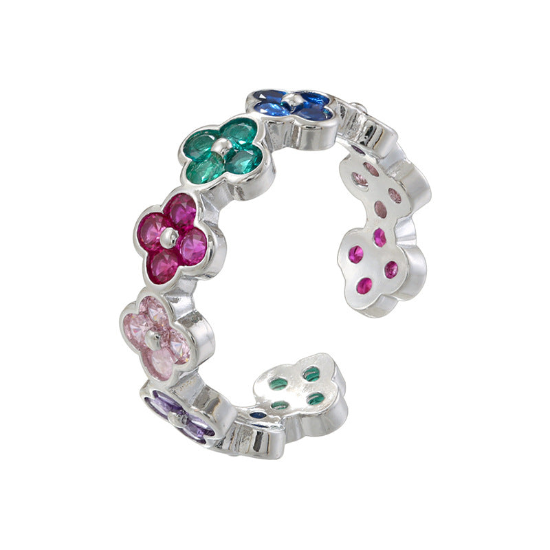 Temperament Entry Lux Gold Inlaid Color Diamond Four-leaf Clover Rings