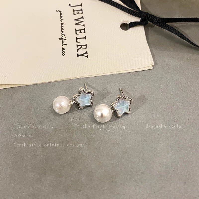 Bright Star Blue Zircon Sier Female Earrings