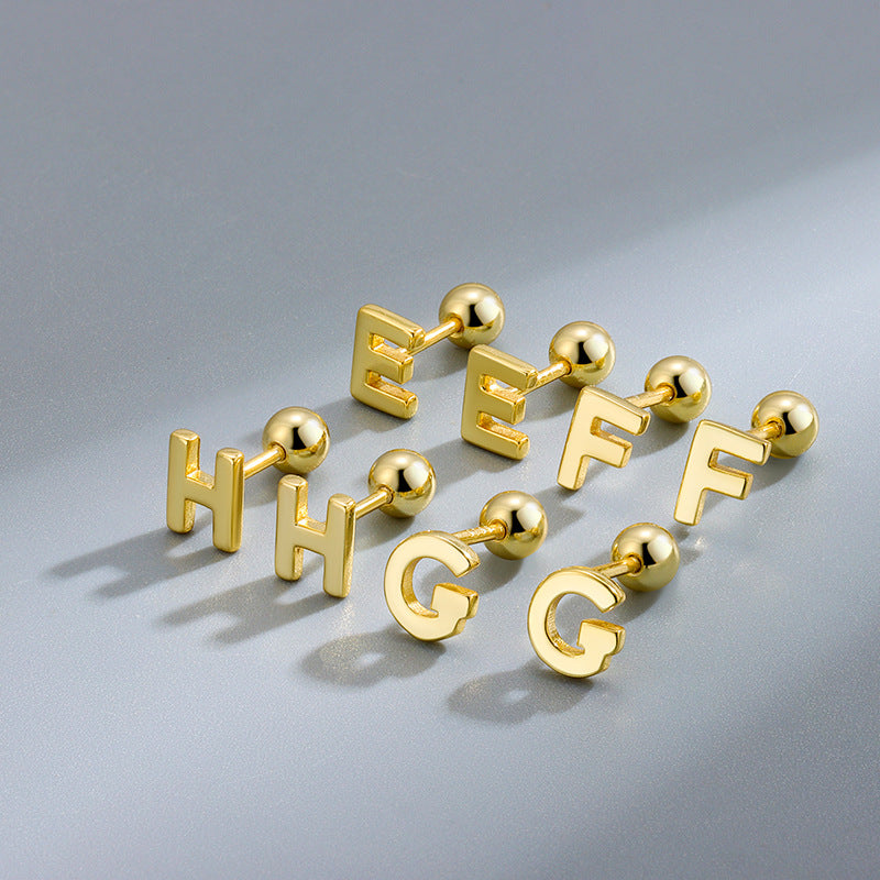 Women's & Men's Sier Glossy Letter Screw Pin Fashionable Earrings