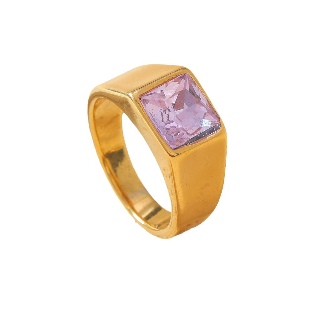 Stainless Steel Gemstone Light Luxury High-grade Inlaid Color Rings
