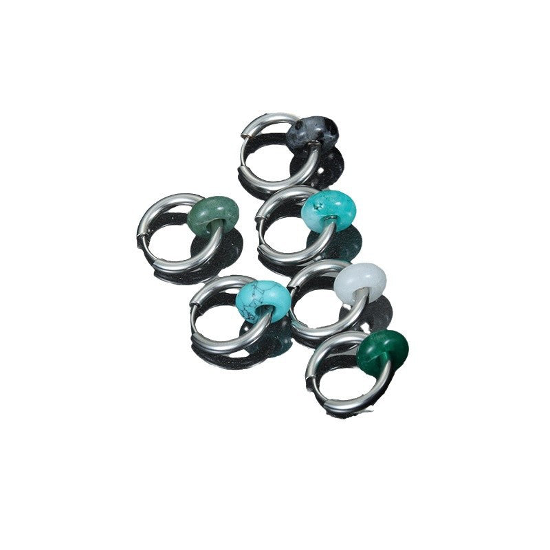 Women's & Men's Chinese Style Ethnic Unisex Natural Stone Titanium Steel Ear Earrings