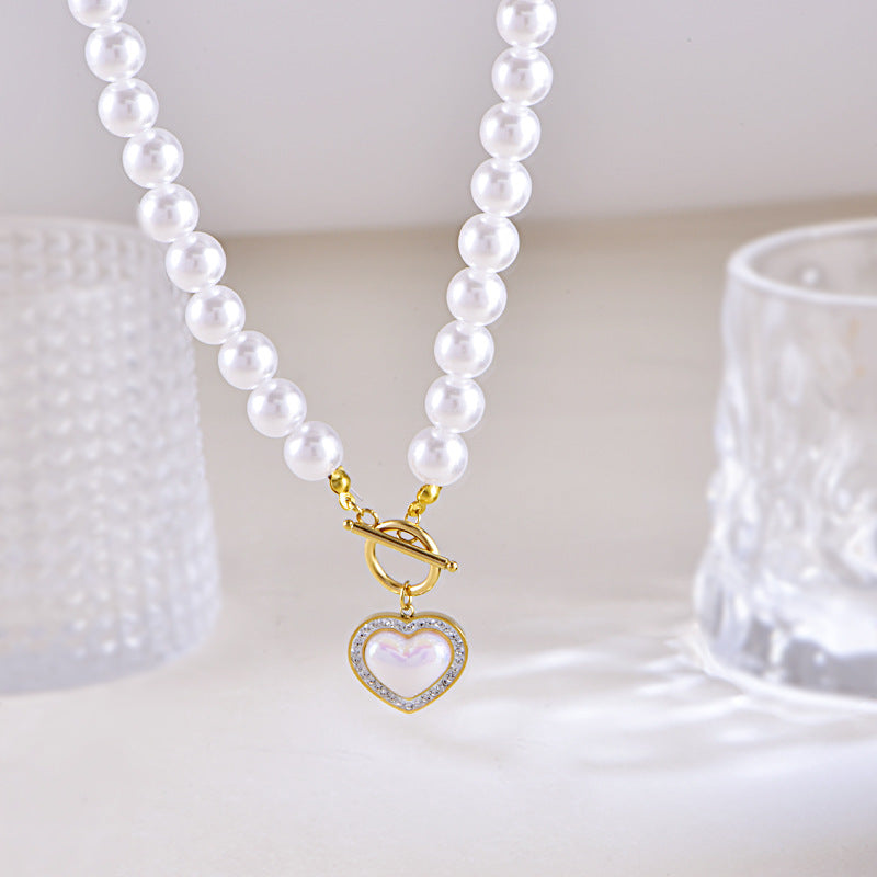 Women's Clavicle Chain Fully Jeweled Loving Heart One-word Buckle Titanium Necklaces