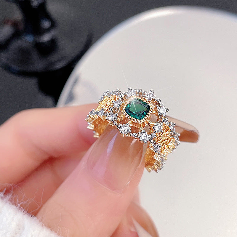 Zircon Open Brushed Light Luxury Niche Rings