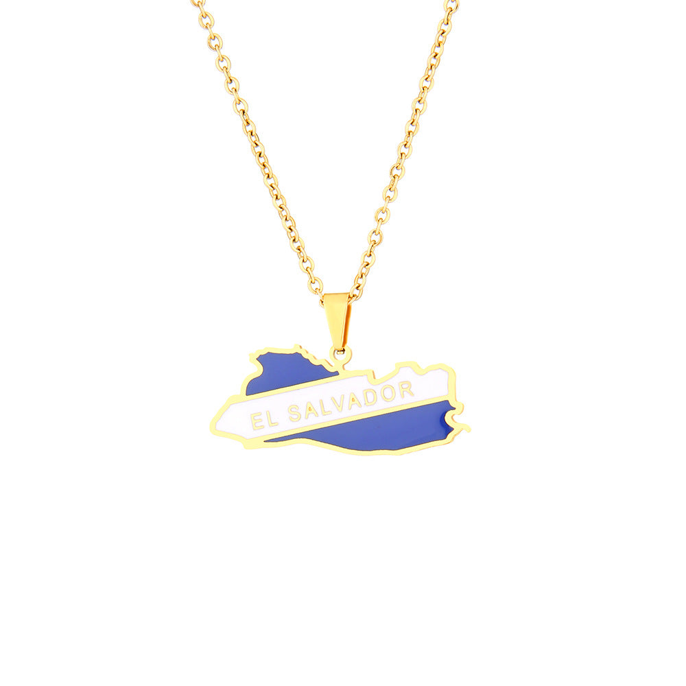 Women's & Men's Saador Map Couple Geometric Titanium Steel Necklaces