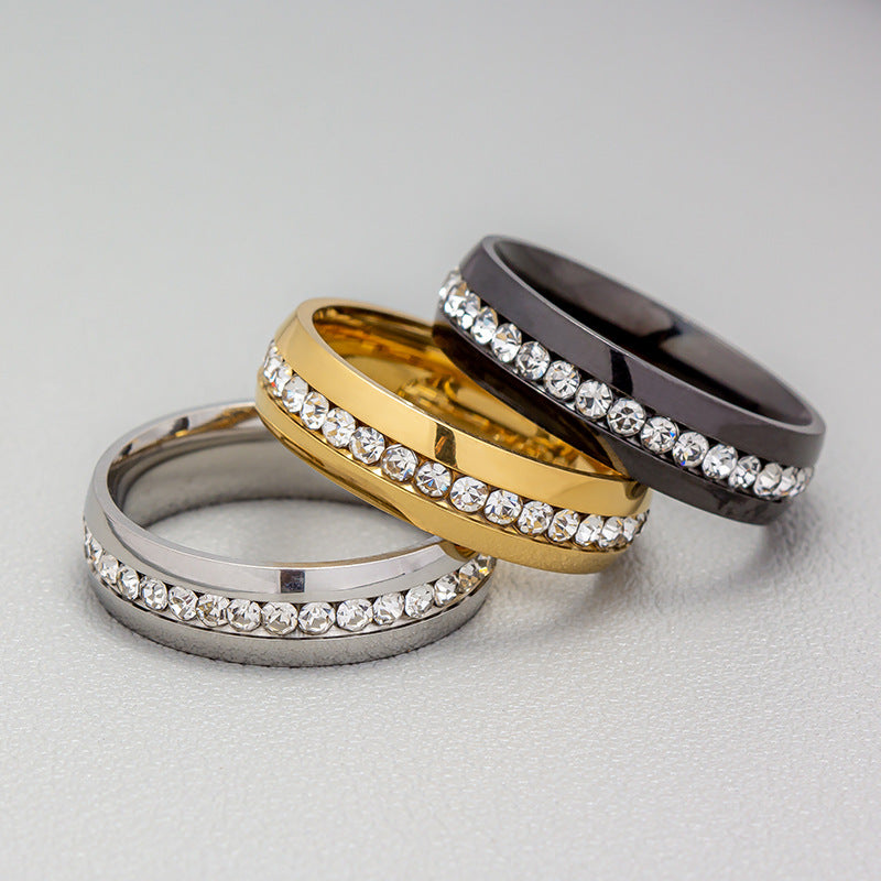 Single Row Diamond Stainless Steel Jewelry Rings