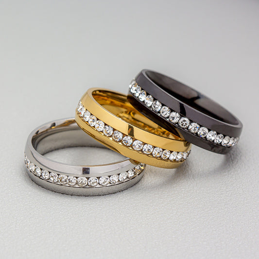 Single Row Diamond Stainless Steel Jewelry Rings