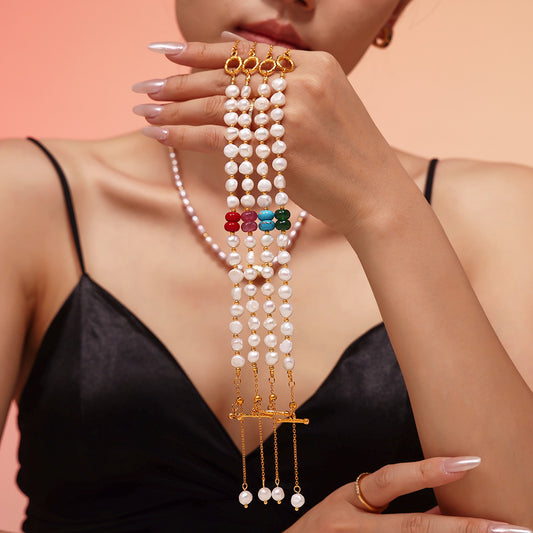 Pearl Button Tassel Natural Stone Fresh Bracelets