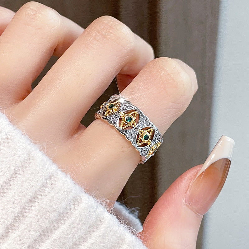 Zircon Open Brushed Light Luxury Niche Rings