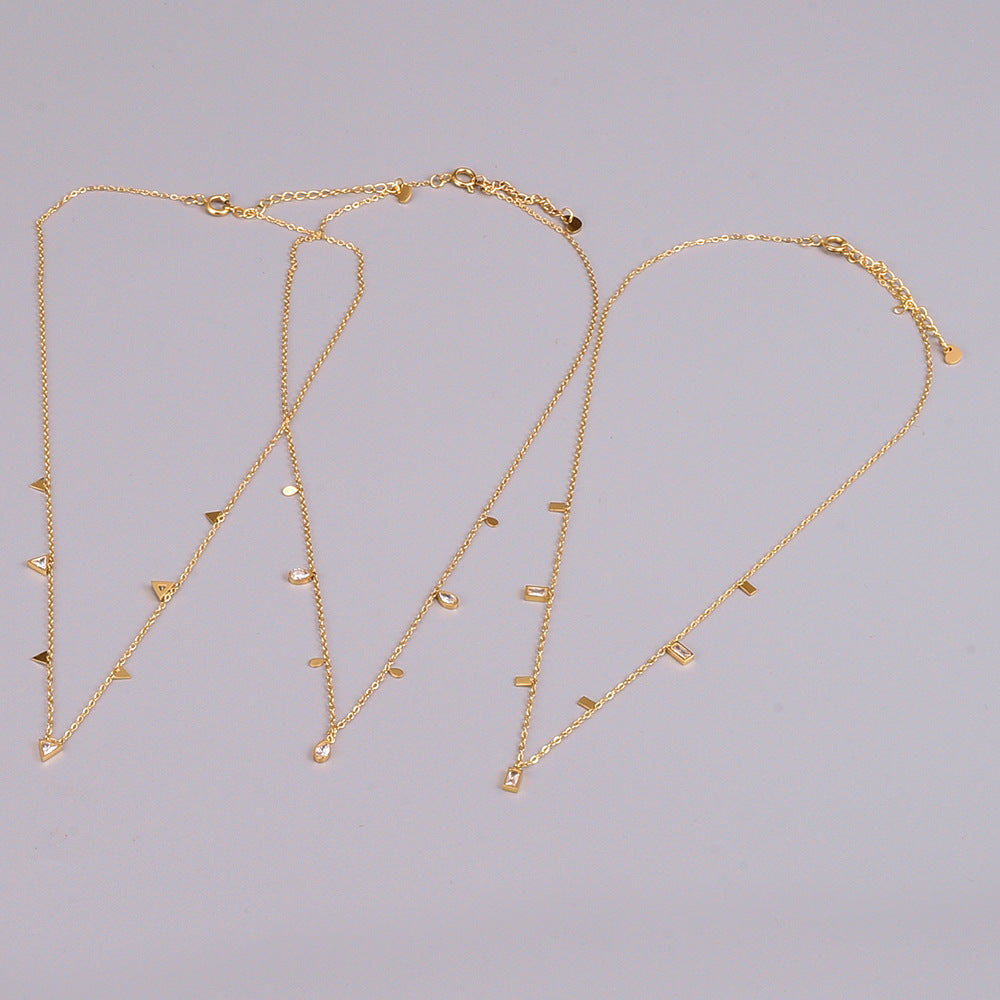 Sparkling Ornament Water Drop Triangle Zircon Necklaces