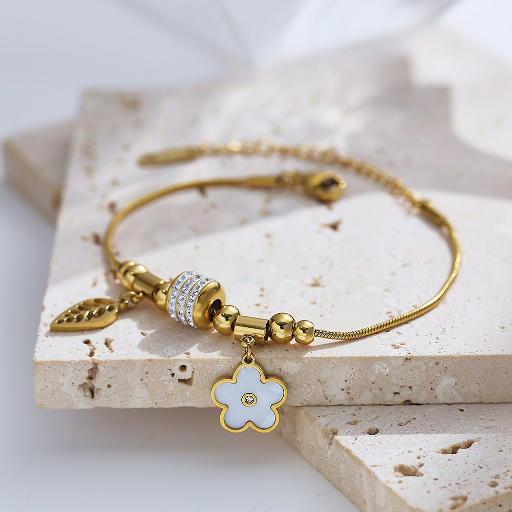 Warm Stainless Steel Parthenocissus Grass Jeweled Vacuum Bracelets