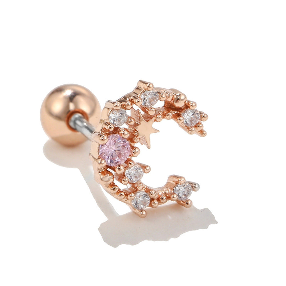 Trendy Star Moon Ear Bone Gold Earrings