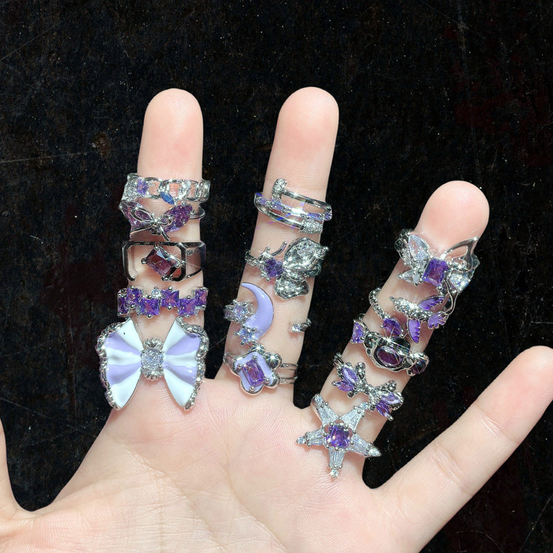 Star Purple Diamond Zircon Series Open Female Affordable Rings