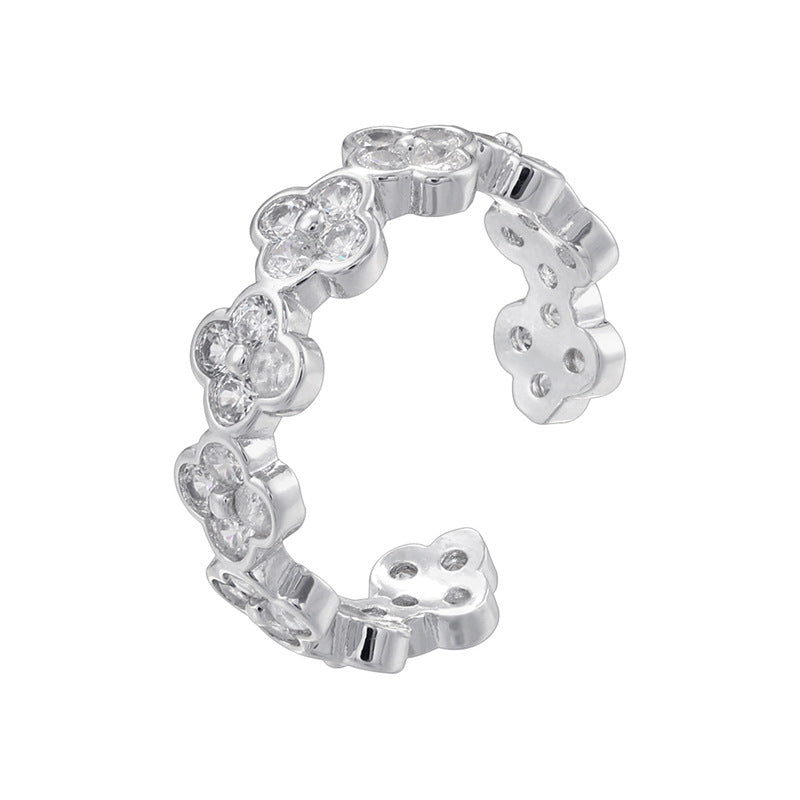 Temperament Entry Lux Gold Inlaid Color Diamond Four-leaf Clover Rings