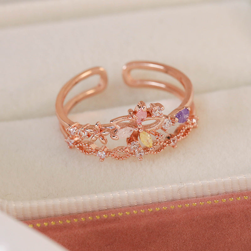 Micro Inlaid Zircon Niche Design Adjustable Rings
