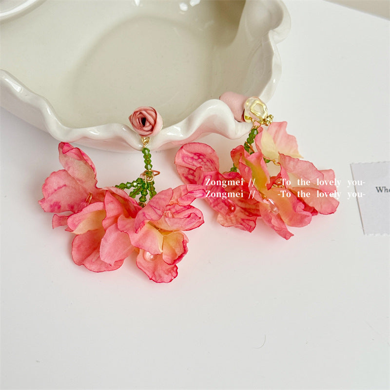 Ear Clip Burning Rose Female Wine Red Temperament Atmosphere Earrings
