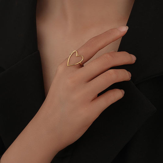 Creative Titanium Steel Adjustable Hollow Love Heart-shaped Rings