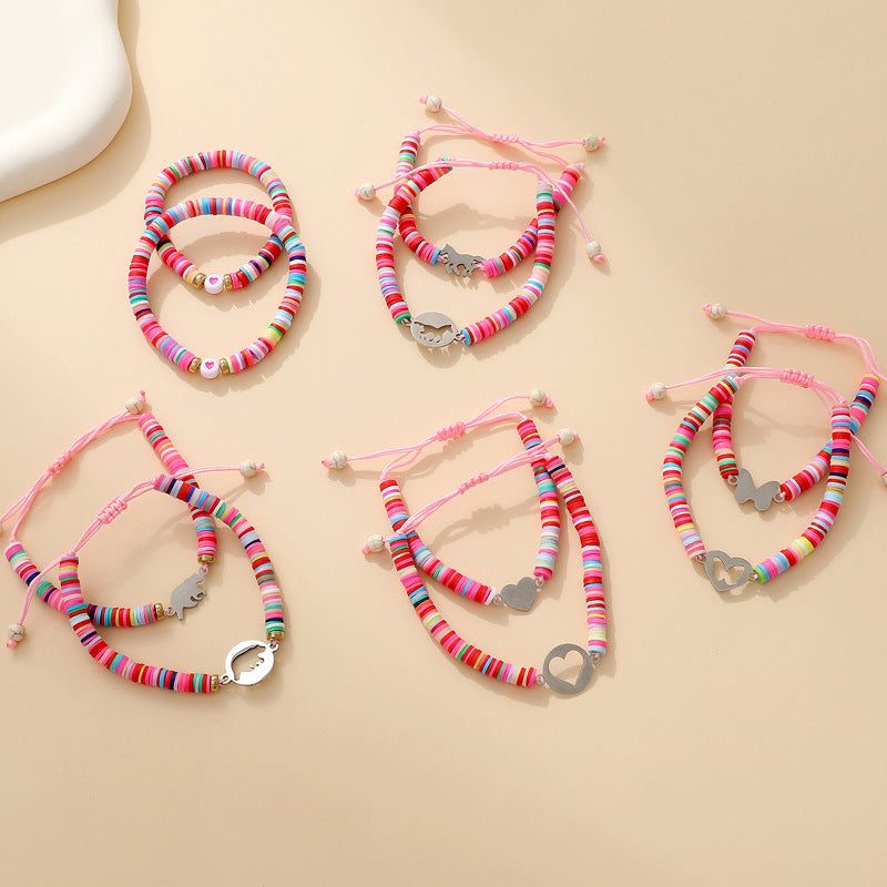 Carrying Strap Hollow Heart Polymer Clay Bracelets