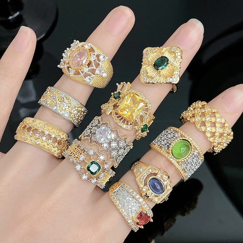 Zircon Open Brushed Light Luxury Niche Rings