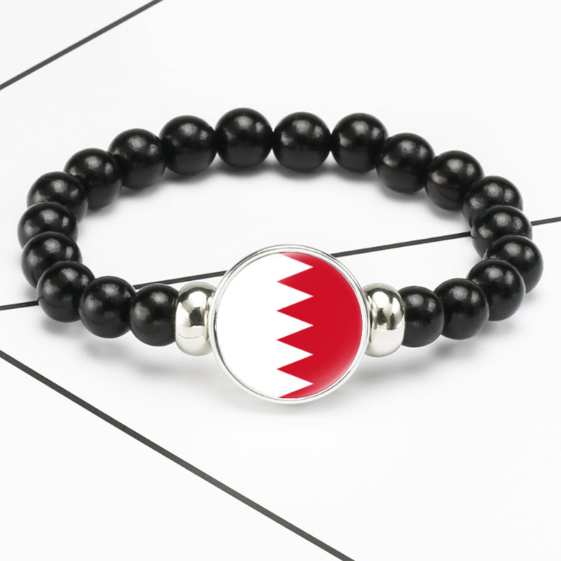 Flag Pattern Time Stone Black Elastic String Beads Bracelets