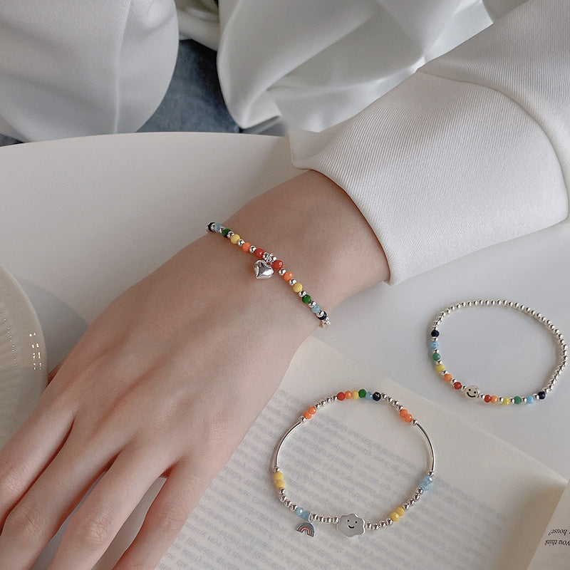 Sterling Sier Rainbow Female Summer Smiley Bracelets