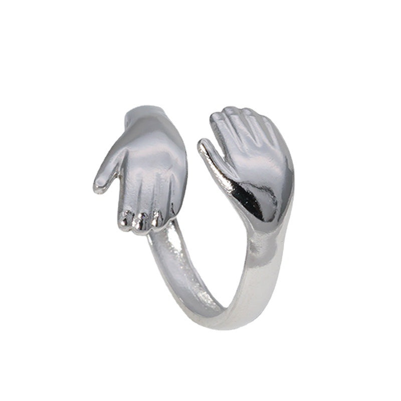 Steel Female Hug Palm Exaggerated Personalized Rings