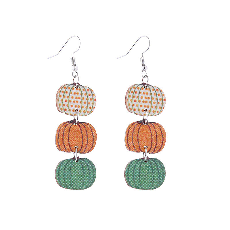 Thanksgiving Wooden Colorful Maple Leaf Three-color Earrings