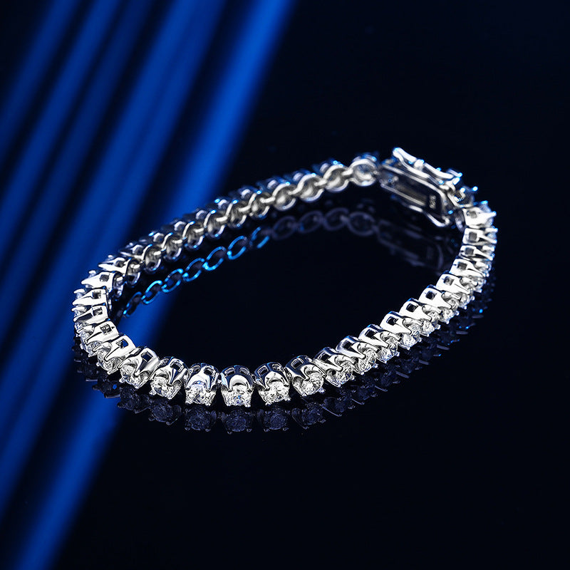 Women's Diamond Simple Sterling Sier Design Sparkling Full Rhinestone Bracelets