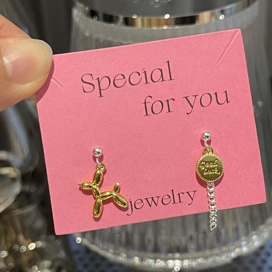 Women's Korean Style Sier Balloon Dog Asymmetric For Earrings