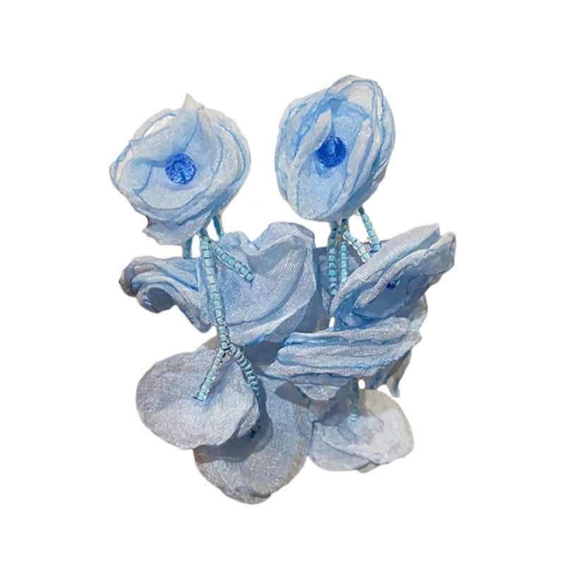 Needle Net Yarn Flowers Vintage Little Earrings