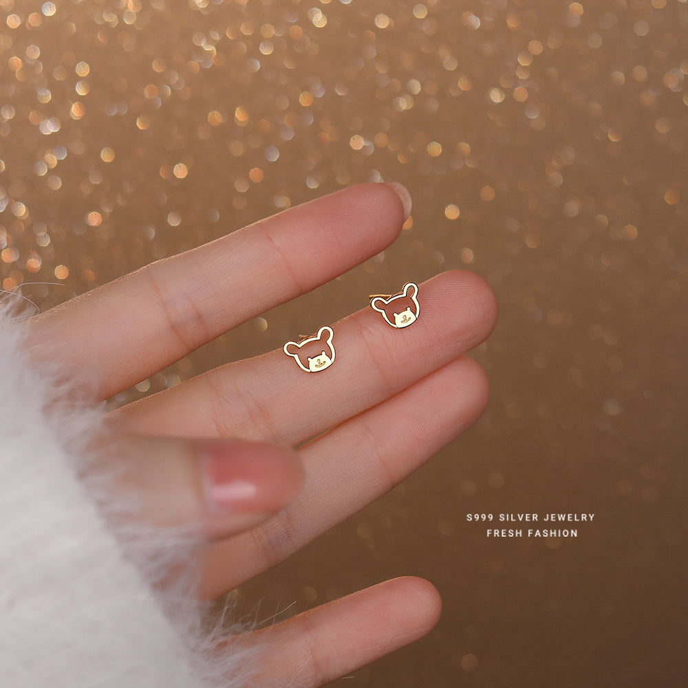 Women's Korean Style Fresh Cute Bear Ear Sterling Sier Simple Earrings