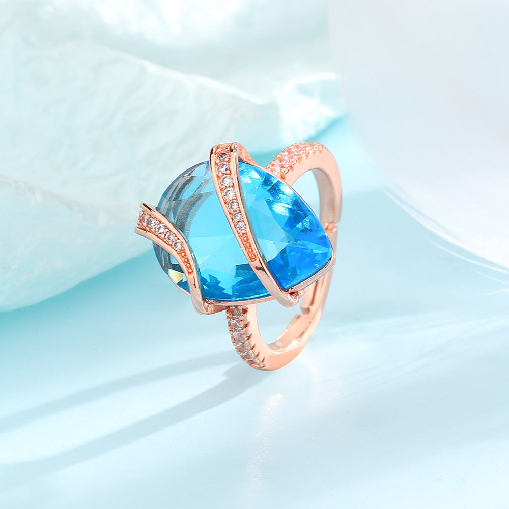 Fashion Sparkling Full Rhinestone Winding Exquisite Dream Blue Rings