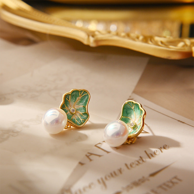 Pearl Enamel Craft Sier Pin Fashionable Earrings