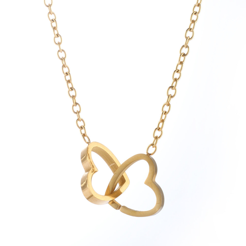 Name Lettering Fashion Short Heart-to-heart Double Necklaces