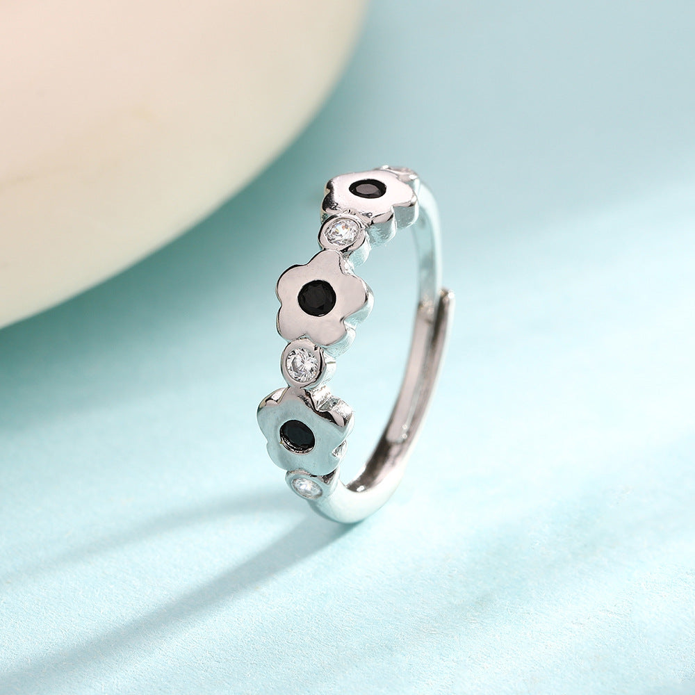 Fresh Rhinestone Flower Adjustable Three Small Flowers Rings