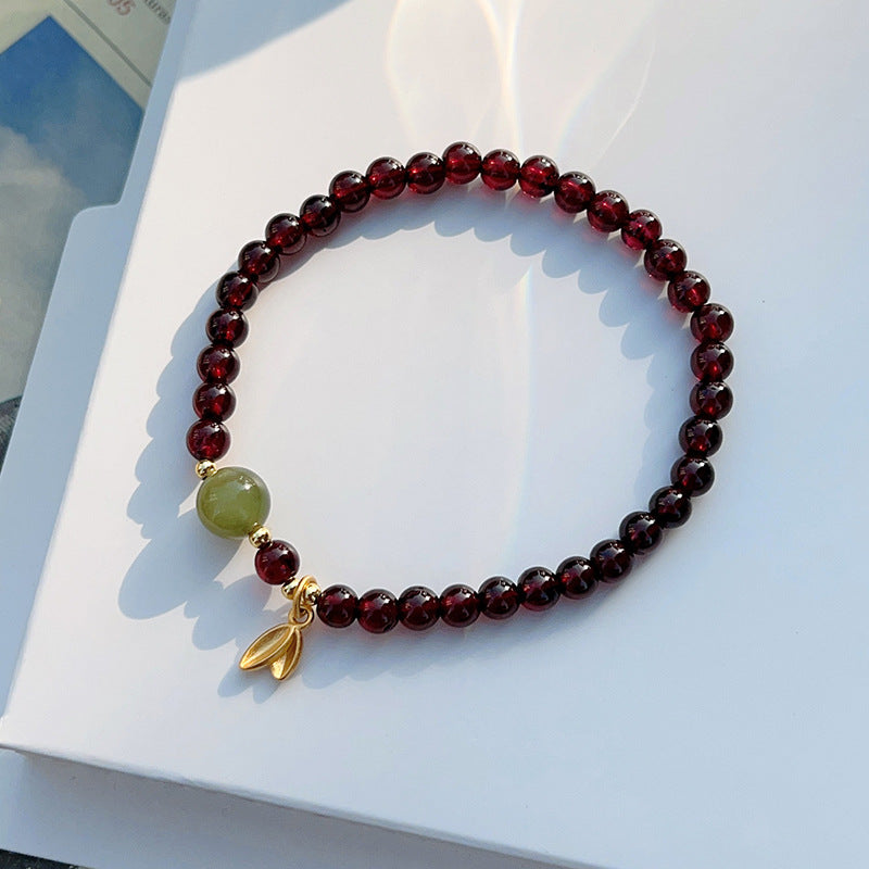 Women's Natural Garnet With Gourd Purse Crystal Bracelets