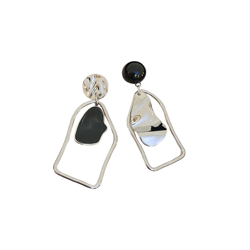 Women's Metallic Asymmetric Irregular Geometric Sier Pin Personality Simple Earrings