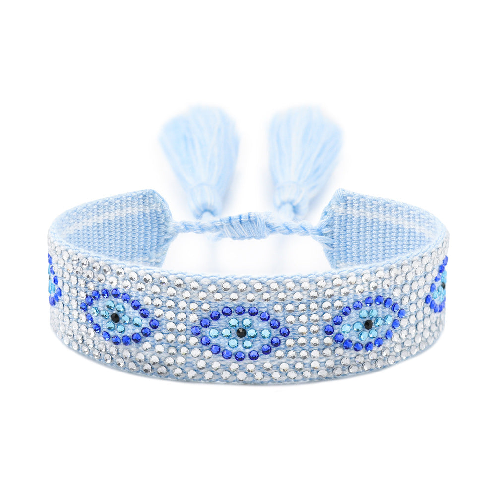 Devil's Eye Rhinestone Woven Hand Strap Fashion Lucky Blue Bracelets